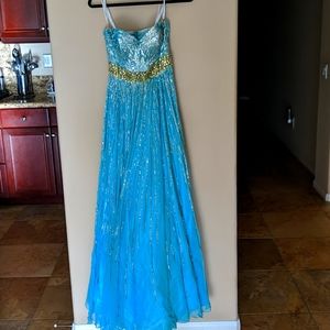 Blue glitter ball gown dress